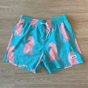Duvin Teal Cheetah Print Swim Shorts